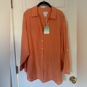 NEW Linen Sigrid Olsen Tangerine Blouse Size 1X NWT